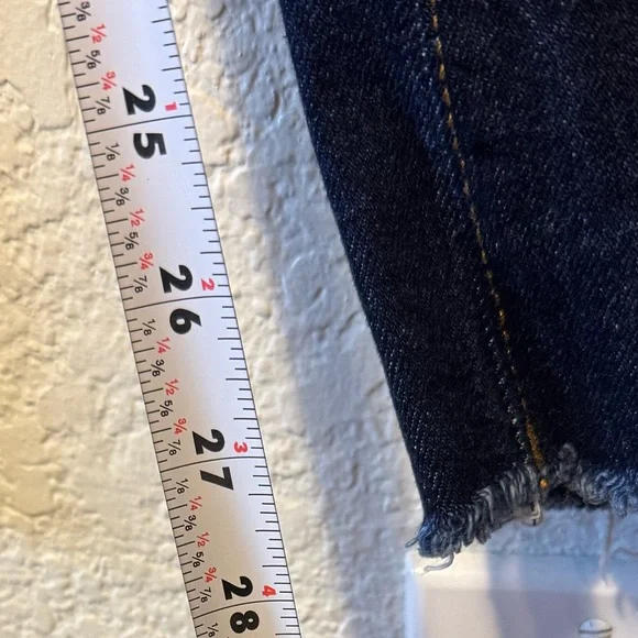 OAT New York Dark Wash High Waist Wide Leg Cropped Jeans Raw Hems Size 26 Used - Picture 5 of 7